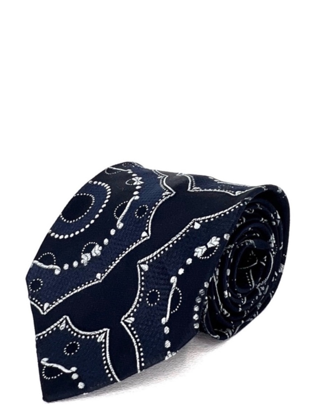 Liz Paris Men’s 100% Silk Necktie Navy Blue Paisley